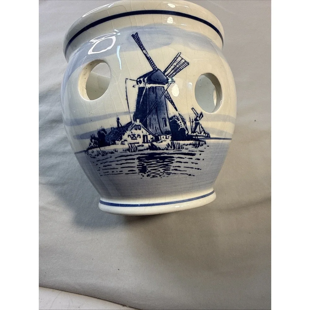 Vintage Delft Blue Bulb Forcing Planter/ Crocus Pot/ Luminary Cutouts Sailboat